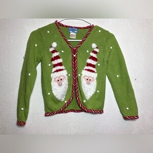 Cre8ions Green Santa Cardigan Sweater size 7